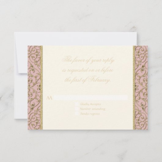 アールデコ新しいレースダマスクゴールデンカリグラフィー 出欠カード (裏面)