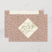 アールデコ新しいレースダマスクゴールデンカリグラフィー 出欠カード (正面/裏面)