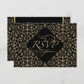 アールデコ新しいレースダマスクゴールデンカリグラフィー 出欠カード (正面/裏面)
