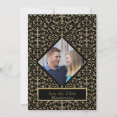 アールデコ新しいレースダマスクゴールデンカリグラフィー 招待状 (正面)