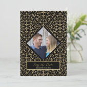 アールデコ新しいレースダマスクゴールデンカリグラフィー 招待状 (スタンド正面)