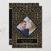 アールデコ新しいレースダマスクゴールデンカリグラフィー 招待状 (正面/裏面)