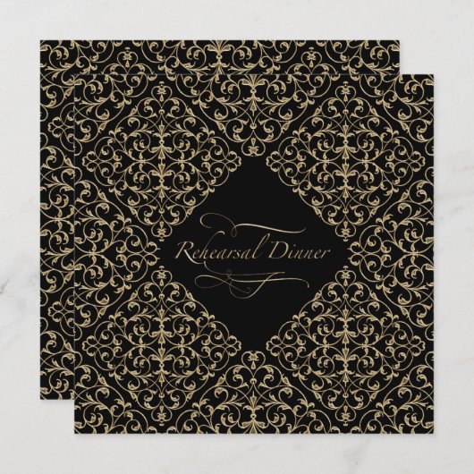 アールデコ新しいレースダマスクゴールデンカリグラフィー 招待状 (正面/裏面)