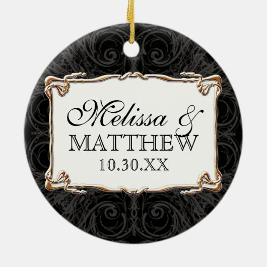アールデコ新しいレースn金ゴールドルックパーソナライズされた セラミックオーナメント (裏面)