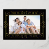 アールデコ新年フォトブラックと金ゴールド 箔シーズンカード (正面)