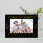 アールデコ新年フォトブラックと金ゴールド 箔シーズンカード (立ち正面)