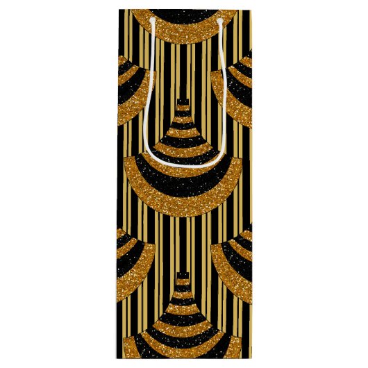 アールデコ新年 |金ゴールドフェイクグリッターとブラック ワインギフトバッグ (正面)