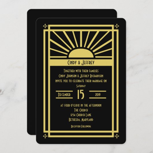 アールデコ日が差すこと結婚式招待状 招待状 (正面/裏面)