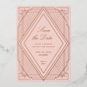 アールデコ日付ダイヤモンド赤面バラ金ゴールドの保存 箔招待状 (正面)