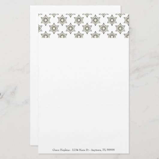 アールデコ星パーソナライズされた文具 便箋 (正面/裏面)