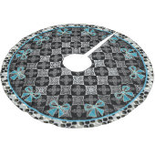 アールデコ星花ブラック – 青い弓で白 フリース ツリースカート (アングル)