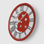 アールデコ月と星 – 赤、灰色、銀 ラージ壁時計 (傾斜)