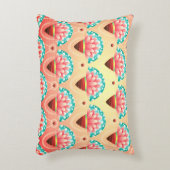 アールデコ桃ティール(緑がかった色)金ゴールド花柄 アクセントクッション (正面(垂直))