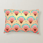 アールデコ桃ティール(緑がかった色)金ゴールド花柄 アクセントクッション (裏面)