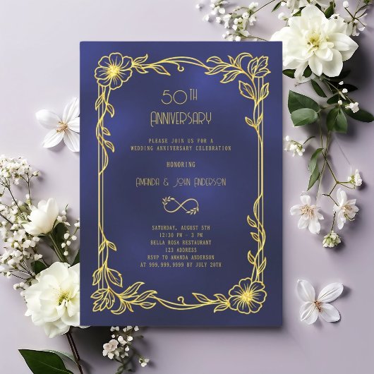 アールデコ様式のギャツビー風ブラックの結婚50周年記念 招待状