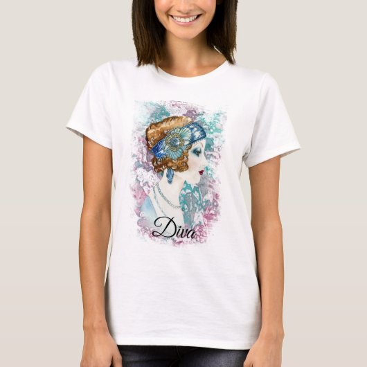 アールデコ様式の二十年代ファッションディーバの水彩画 Tシャツ (正面)