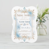 アールデコ水彩青トープブライダルシャワー 招待状 (スタンド正面)