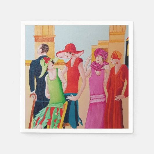 アールデコ油彩画 スタンダードカクテルナプキン (正面)