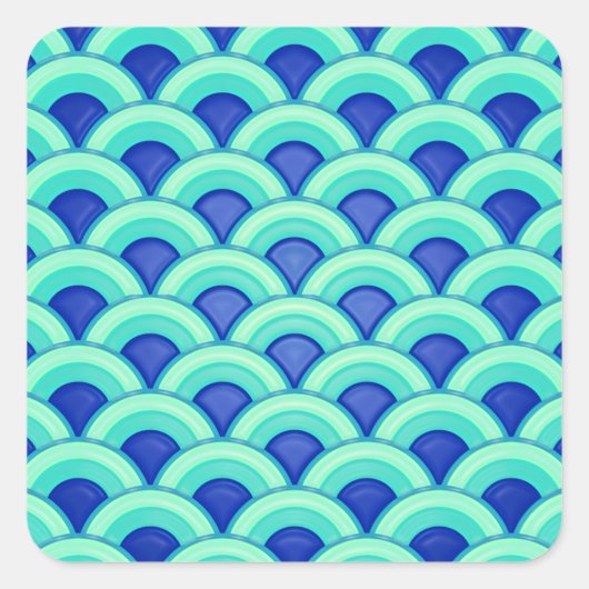 アールデコ波パターン – ターコイズとコバルト スクエアシール (正面)