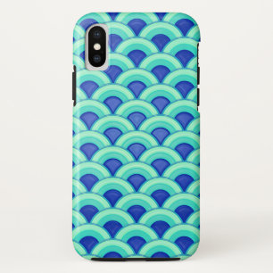 アールデコ波パターン – ターコイズとコバルト iPhone XSケース