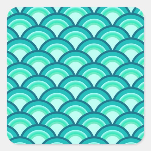 アールデコ波パターン – ターコイズの影 スクエアシール (正面)