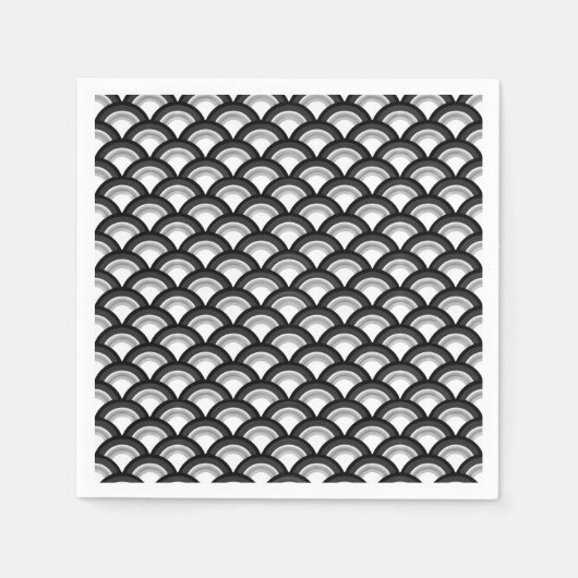 アールデコ波パターン – 白黒 スタンダードカクテルナプキン (正面)
