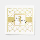 アールデコ波金ゴールドグリッターシーホースビーチパーティー スタンダードカクテルナプキン (正面)