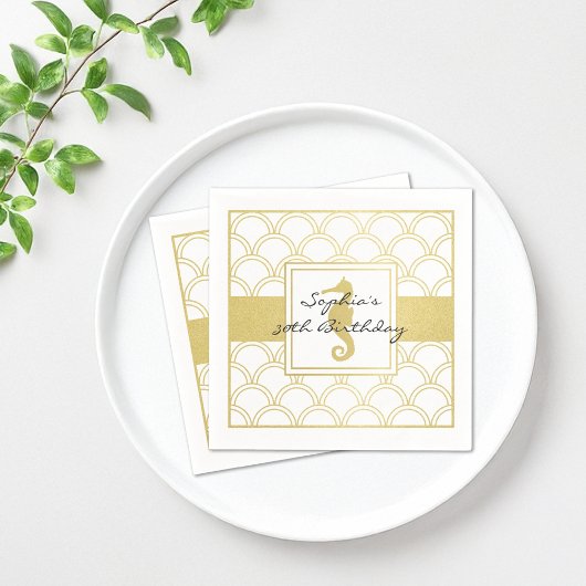 アールデコ波金ゴールドグリッターシーホースビーチパーティー スタンダードカクテルナプキン