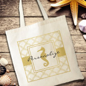 アールデコ海ウェーブパッテン金ゴールドグリッターシーホース トートバッグ