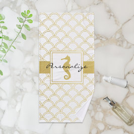 アールデコ海ウェーブパッテン金ゴールドグリッターシーホース バスタオルセット