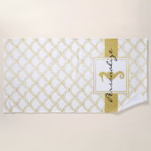 アールデコ海ウェーブパッテン金ゴールドグリッターシーホース ビーチタオル (正面)