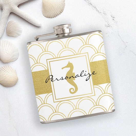 アールデコ海ウェーブパッテン金ゴールドグリッターシーホース フラスク