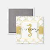 アールデコ海ウェーブパッテン金ゴールドグリッターシーホース マグネット (正面/裏面)