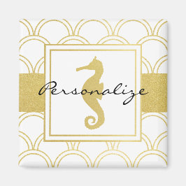 アールデコ海ウェーブパッテン金ゴールドグリッターシーホース マグネット