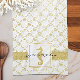 アールデコ海ウェーブ金ゴールドシーホースビーチハウス キッチンタオル