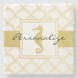 アールデコ海ウェーブ金ゴールドシーホースビーチハウス ストーンコースター