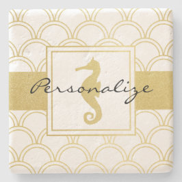 アールデコ海ウェーブ金ゴールドシーホースビーチハウス ストーンコースター