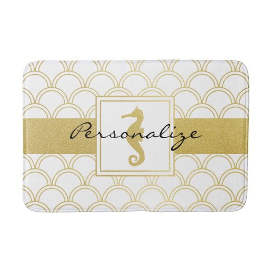 アールデコ海ウェーブ金ゴールドシーホースビーチハウス バスマット (正面)