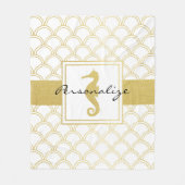 アールデコ海ウェーブ金ゴールドシーホースビーチハウス フリースブランケット (正面)