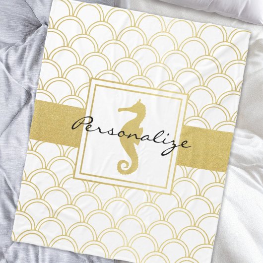 アールデコ海ウェーブ金ゴールドシーホースビーチハウス フリースブランケット