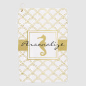 アールデコ海波模様金ゴールドグリッターシーホース ゴルフタオル (正面)