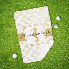 アールデコ海波模様金ゴールドグリッターシーホース ゴルフタオル