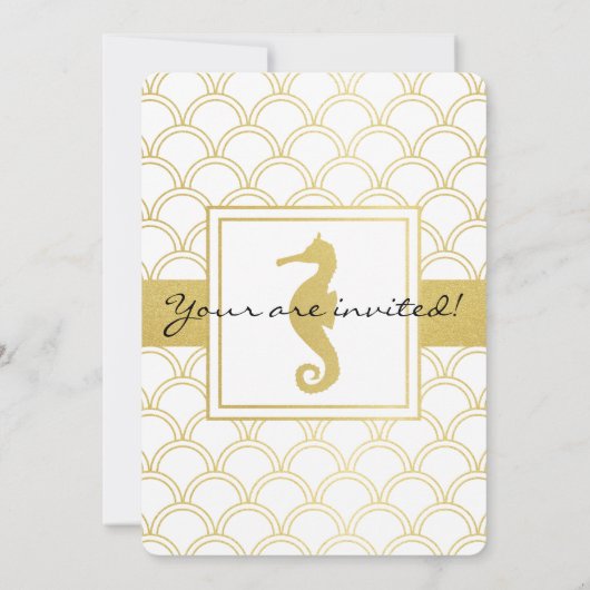 アールデコ海波金ゴールドグリッターシーホース誕生日 招待状 (裏面)