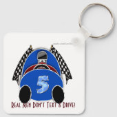 アールデコ漫画スタイルブルーレースカー(パーソナライズされた) キーホルダー (裏面)