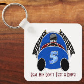 アールデコ漫画スタイルブルーレースカー(パーソナライズされた) キーホルダー (正面)