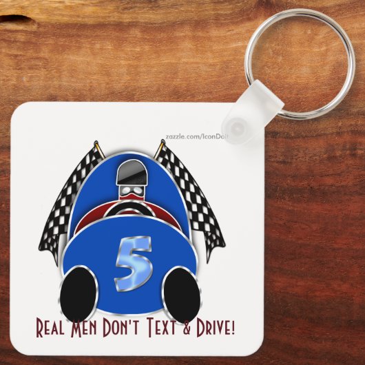 アールデコ漫画スタイルブルーレースカー(パーソナライズされた) キーホルダー (裏面)