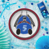 アールデコ漫画スタイルブルーレースカー ペーパープレート (パーティー)