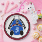 アールデコ漫画スタイルブルーレースカー ペーパープレート (パーティー)