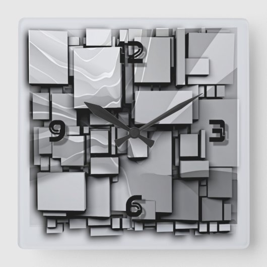 アールデコ灰色 スクエア壁時計 (正面)
