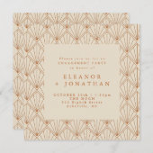 アールデコ焼けオレンジエレガント婚約パーティ 招待状 (正面/裏面)